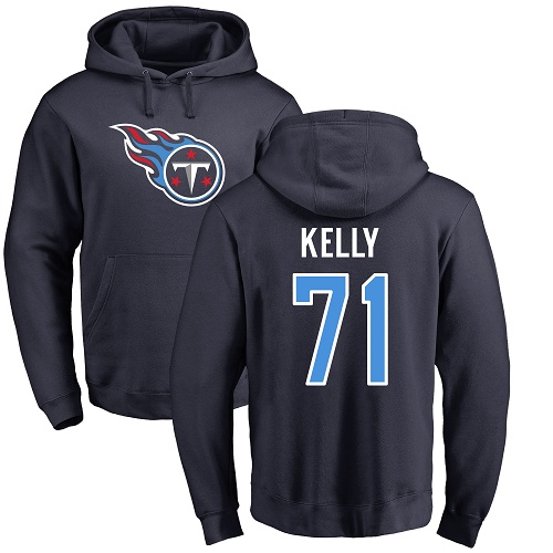Tennessee Titans Men Navy Blue Dennis Kelly Name and Number Logo NFL Football #71 Pullover Hoodie Sweatshirts->nfl t-shirts->Sports Accessory